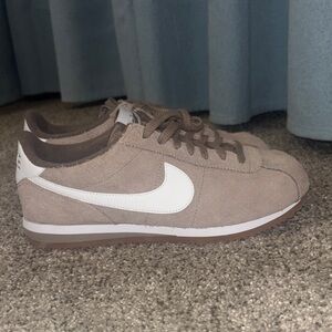 Womens Nike Brown and White Suede Cortez Sneakers